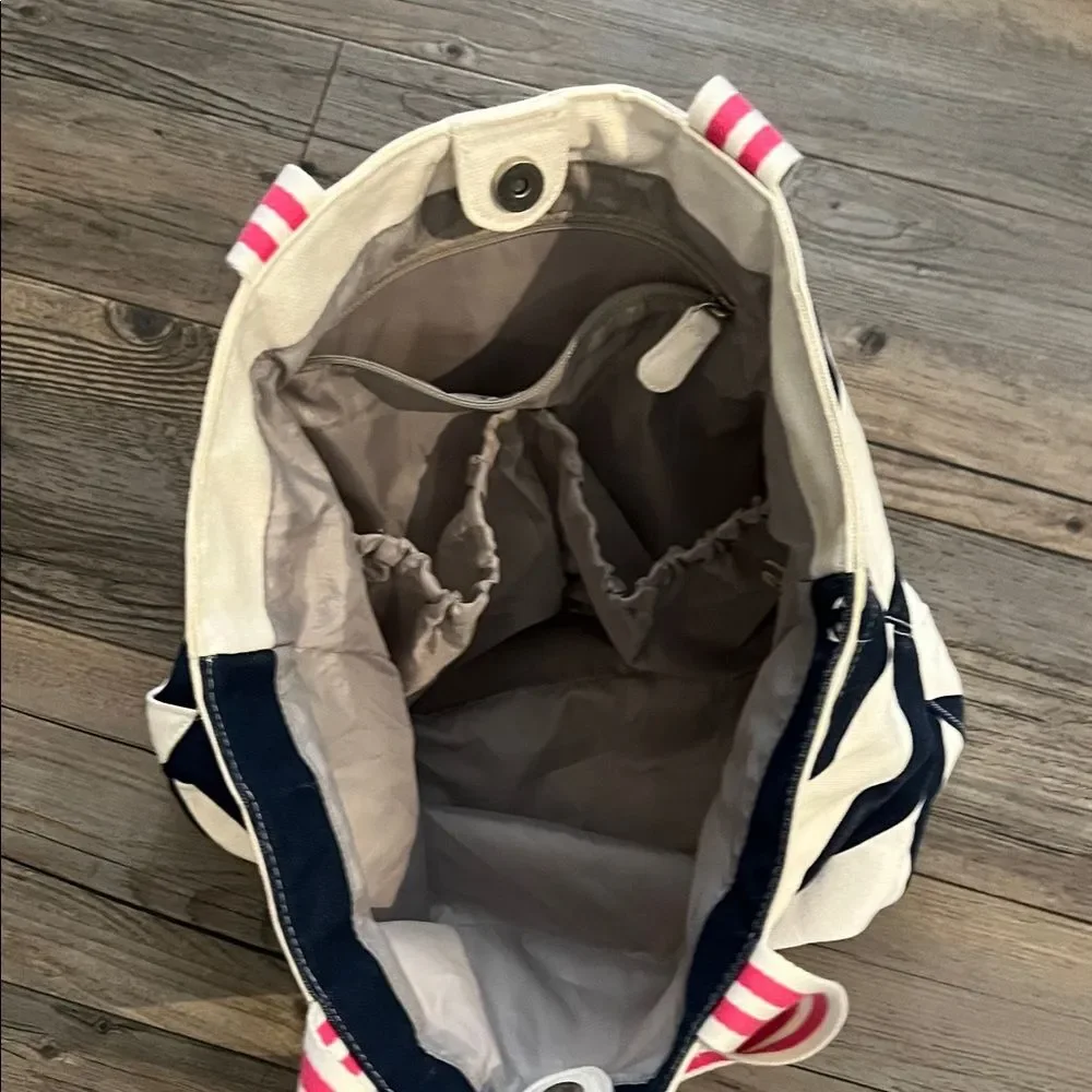 Pottery Barn Kids Striped Baby Bag with Pink Handles